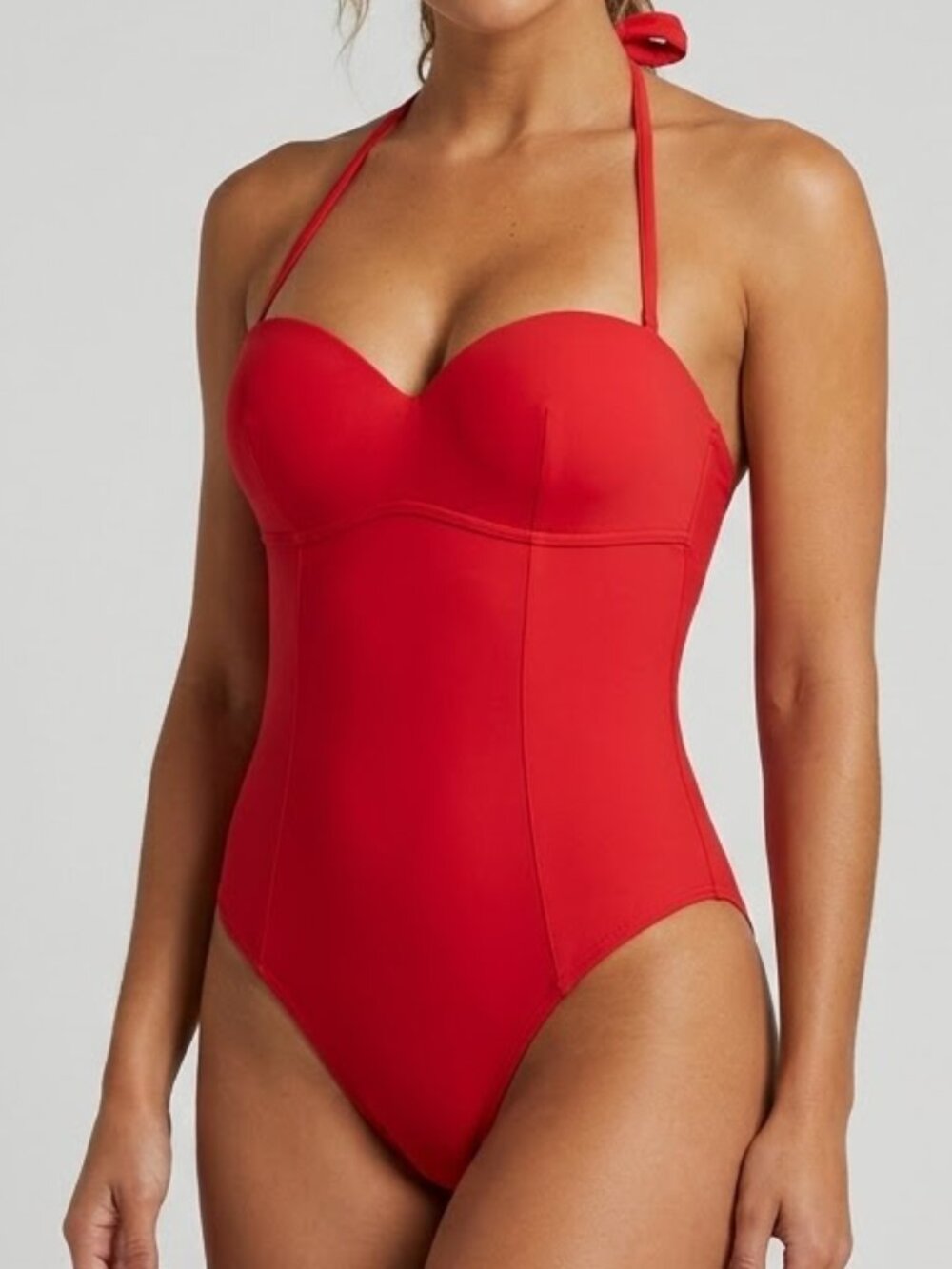 Molly Bracken Red Plunge One-Piece Swimsuit - Size L NWT